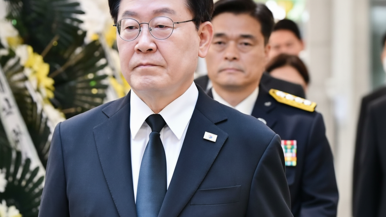 순직 소방관 빈소에 조문하러 들어서는 이재명 대통령