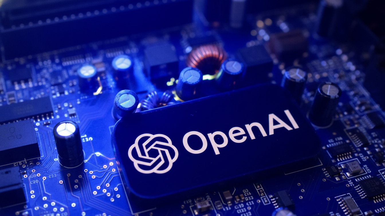 OpenAI name and logo displayed on an electronic circuit board.